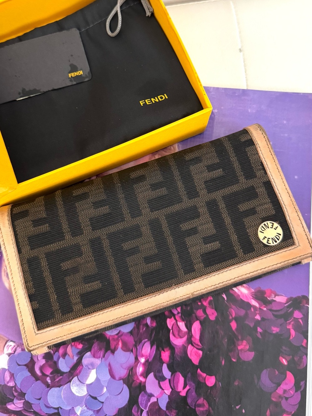 Fendi Brown Monogram Wallet with Tan Trim